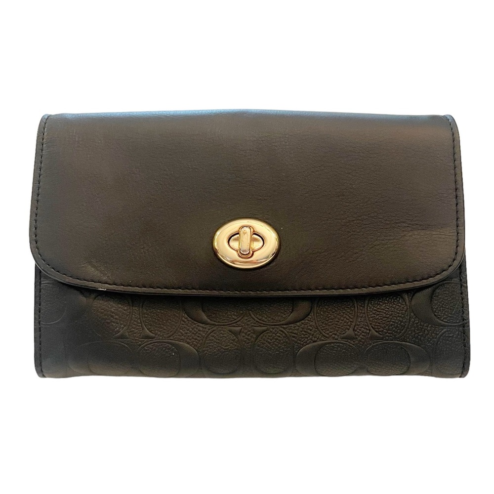 Coach Authentic Black Leather “C” Logo Wallet Clutch Hardware‎
